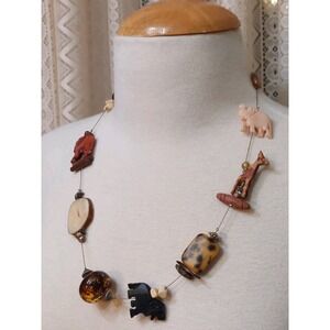 1990s TRESKA Necklace Safari Animal  Boho Artisan Nature Wood Eclectic Vintage